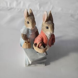 Charming Rabbit Figurine Set - Brown and Blue